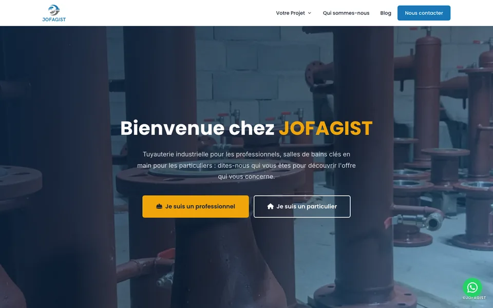 Page d'accueil du site Jofagist, tuyauterie industrielle et salles de bains
