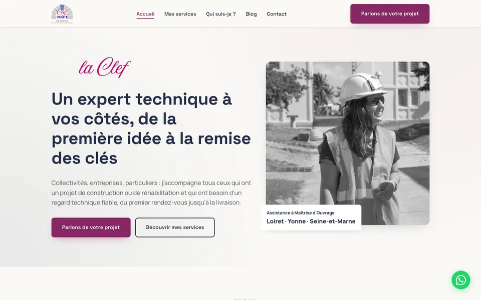 Page d'accueil du site La Clef de Voûte, assistance à maîtrise d'ouvrage